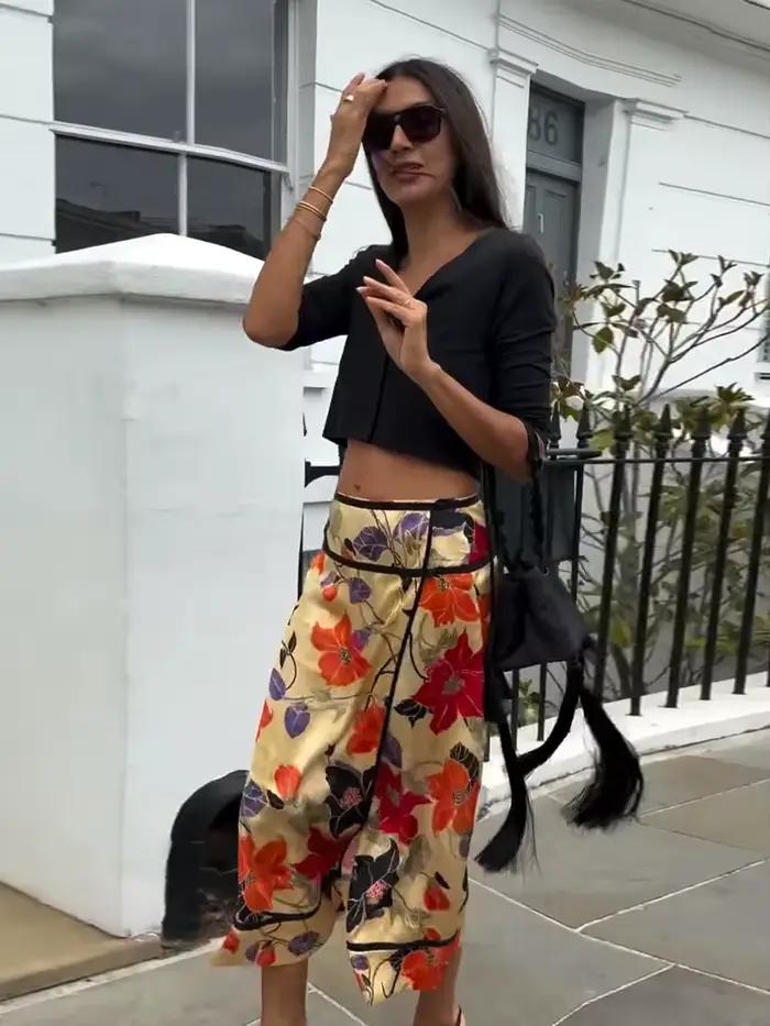 Jupes Rétro Femme à Motif Floral, Fendues, Taille Haute Irrégulière, Coupe Ample, Tendance Chic, Nouvelle Collection Printemps-Été 2026, Idéales pour les Rendez-vous