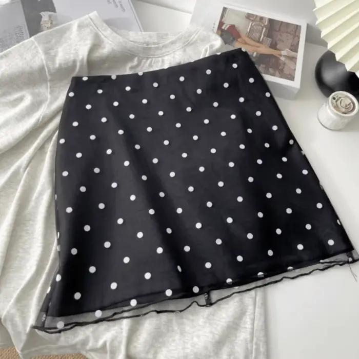 Moda moulante Vintage à pois jupe fermeture éclair Style coréen taille haute