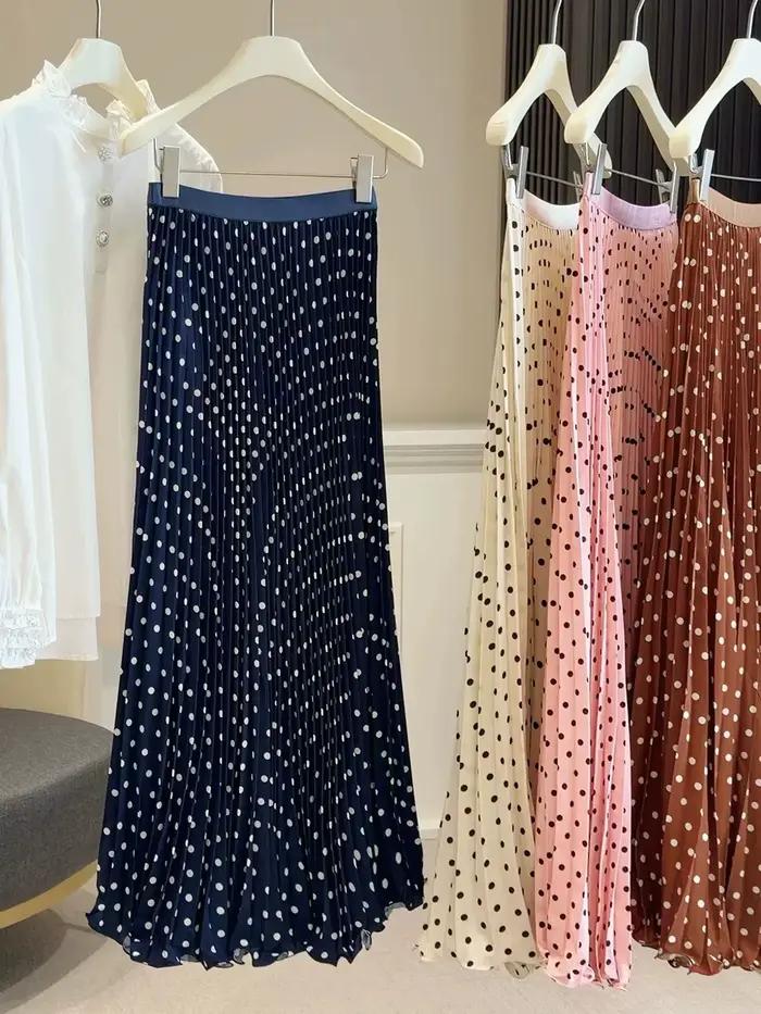 Jupe longue taille haute à pois pour femmes
