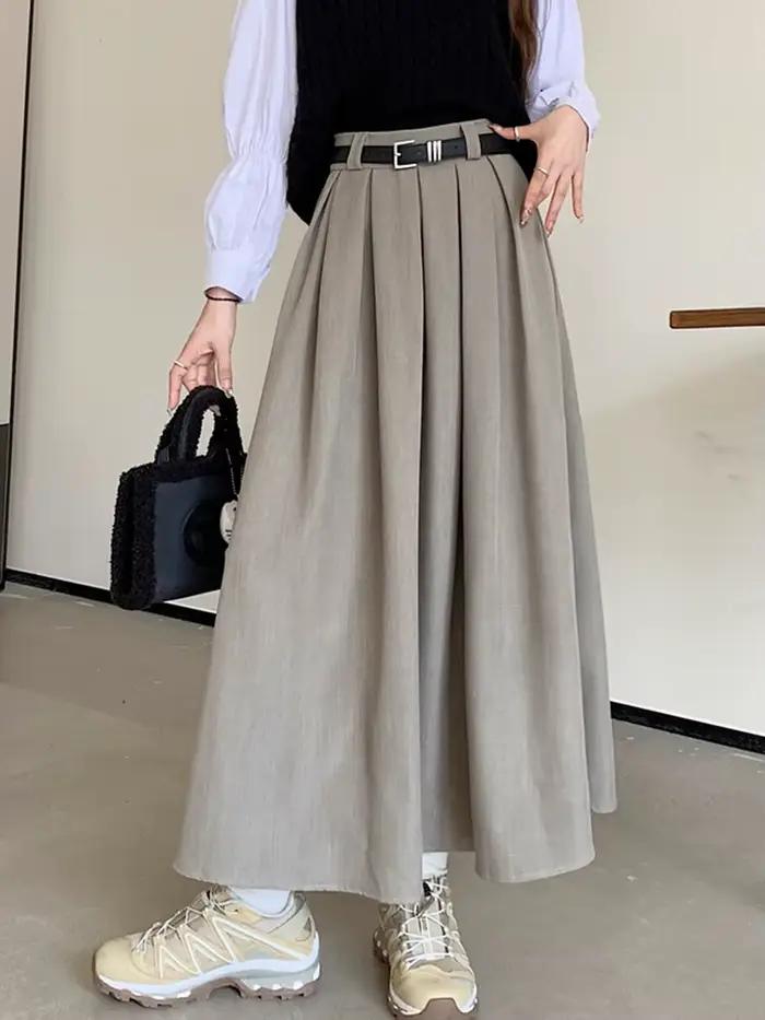 Jupe plissée à taille élastique avec ceinture pour femme
