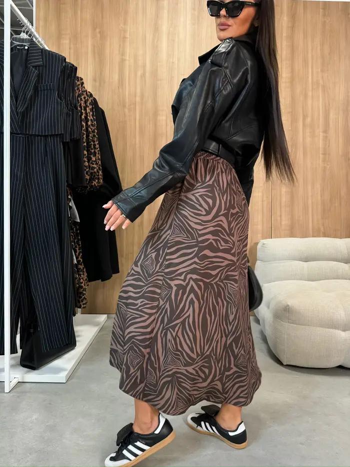Jupe longue mi-mollet pour femme à imprimé léopard
