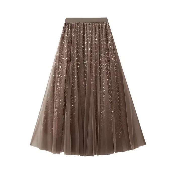 Jupe longue élégante en maille à paillettes pour femmes