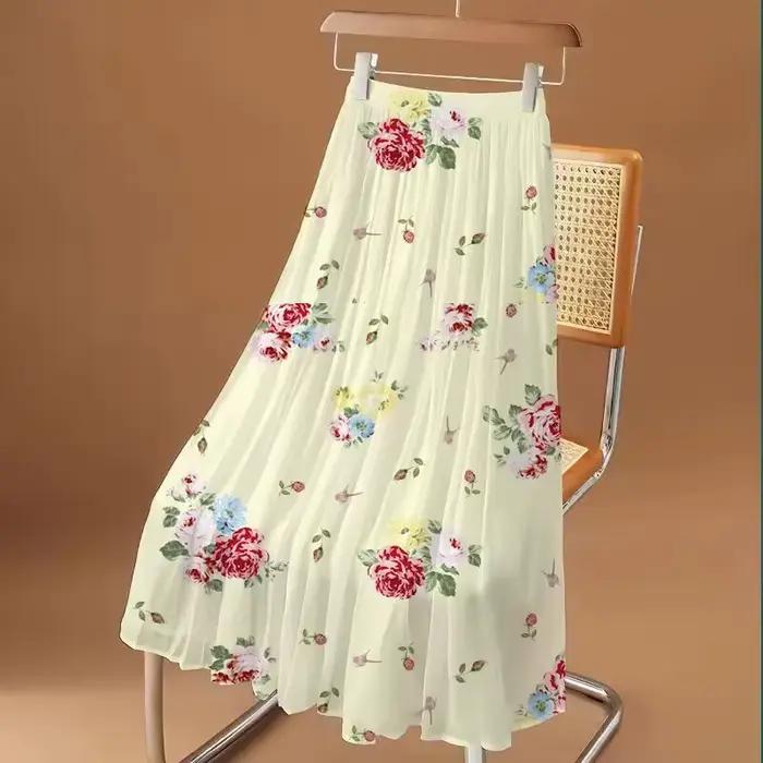 Jupe longue en mousseline de soie à imprimé floral pour femmes