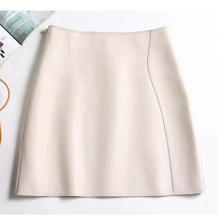 Mini jupe Sexy en cuir véritable pour femmes