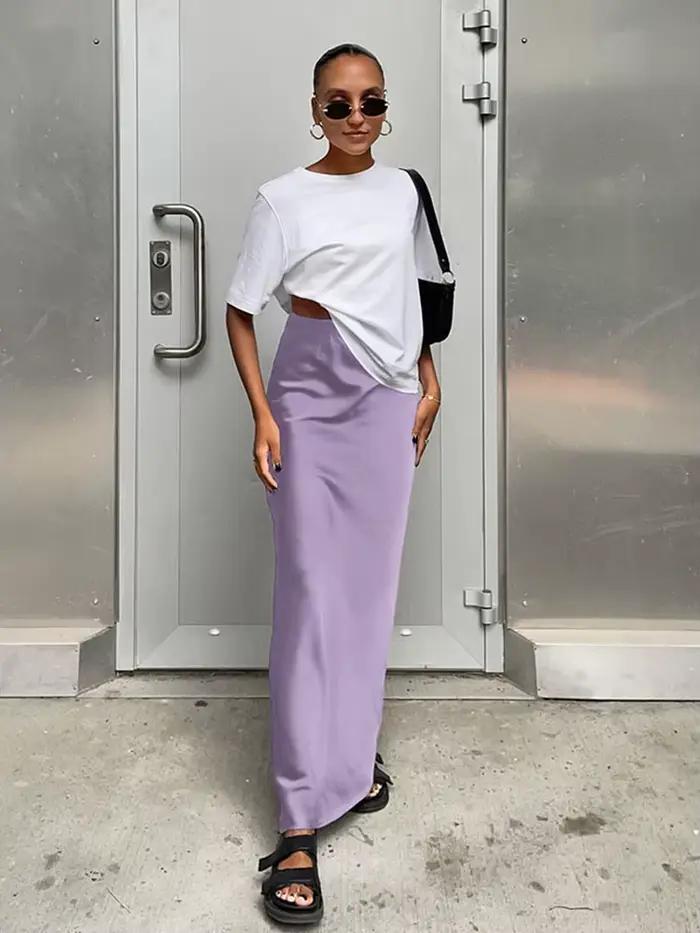 Jupes trompette élégantes en Satin noir, mode Slim, taille haute, jupe longue de bureau pour femmes, couleur unie, printemps été