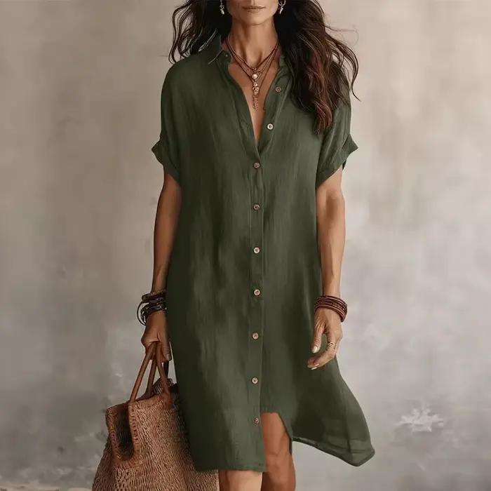 Robe chemise en lin pour femme