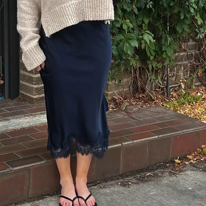 Jupe longue en Satin de soie pour femmes