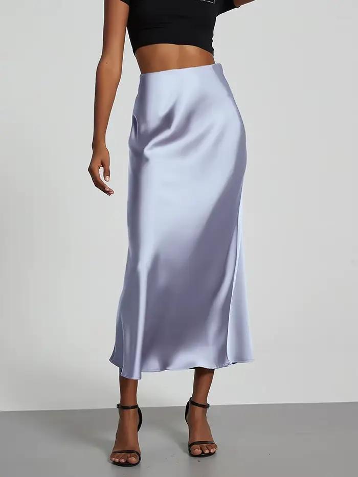 Jupe longue taille haute en satin pour femmes