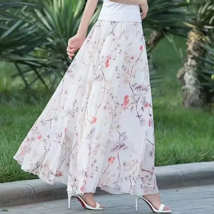 Jupe longue taille haute en mousseline de soie pour femme
