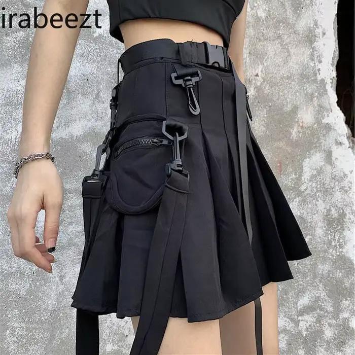 Jupe-culotte noire pour femme, Style Harajuku, Super offre spéciale, taille haute plissée, jupe trapèze, coupe régulière, été