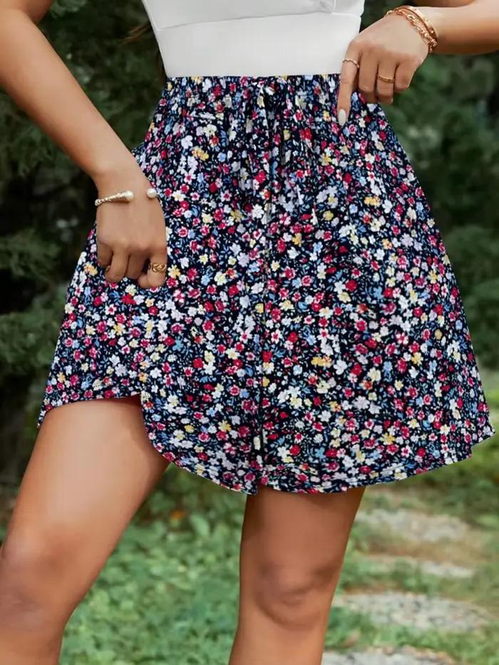 Jupe courte florale taille haute mi-longue ample coupe trapèze décontractée d'été pour filles et femmes