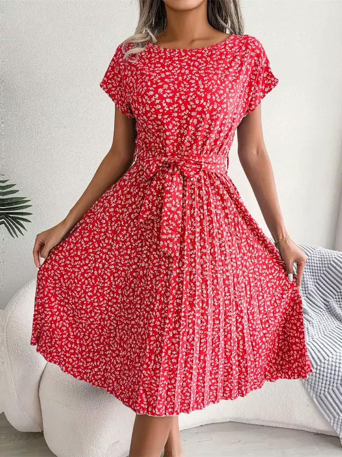 Robe longue plissée à fleurs pour femmes