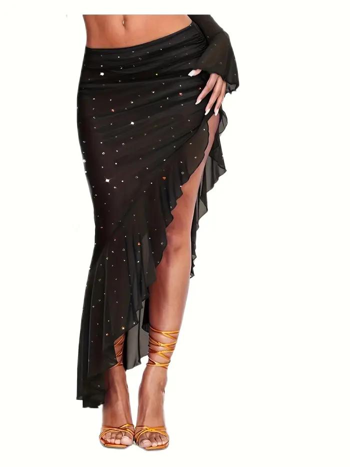 Jupe mi-longue asymétrique à paillettes pour femme