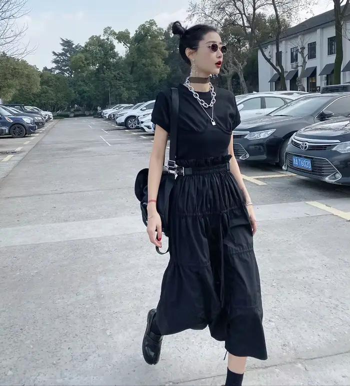 CHEERART – jupe taille haute avec ceinture en cuir pour femmes