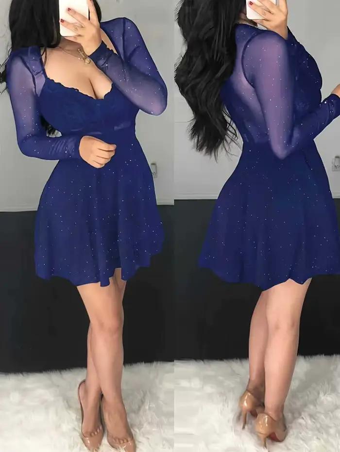 Robe de soirée sexy à paillettes en dentelle, perspective mi-longue, jupe courte de luxe pour bal de promo, club et soirée ```