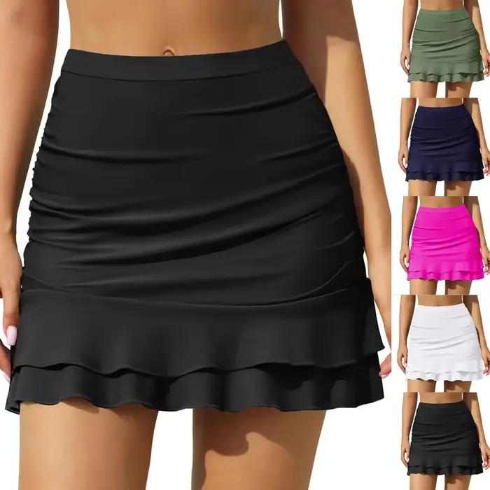 Nouvelle jupe courte plissée taille haute pour femme, maillot de bain sexy couvrant les fesses, amincissant et couvrant le ventre, jupe mi-longue coupe trapèze