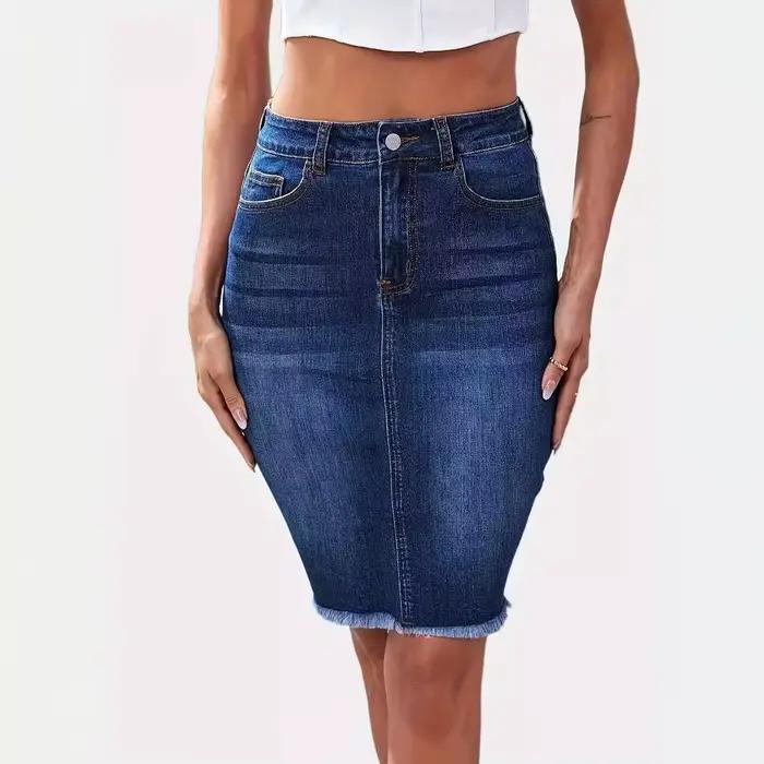 Jupe en Jean Décontractée pour Femme, Taille Haute, en Denim