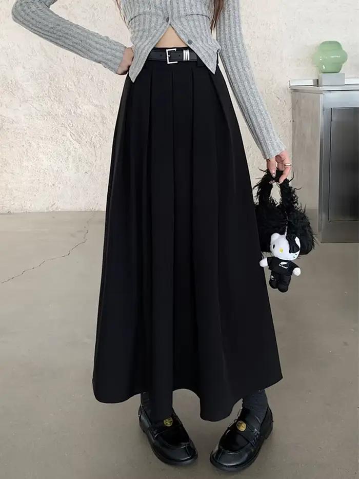 Jupe plissée à taille élastique avec ceinture pour femme
