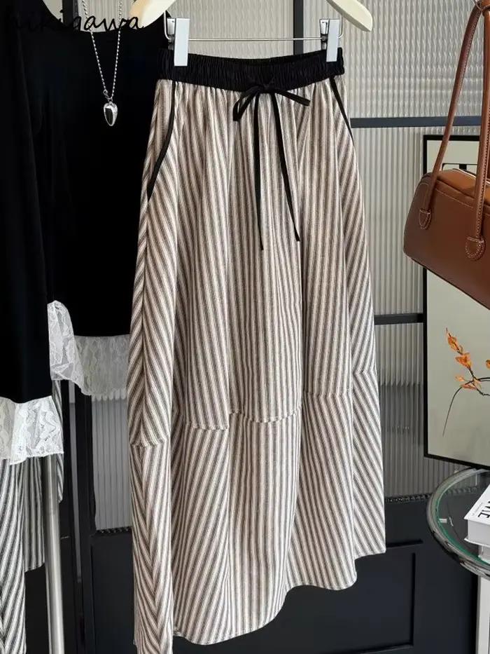 Vintage rayé jupes pour femmes élastique taille haute coupe ajustée Jupe 2025 Faldas Mujer De Moda ample été Saia