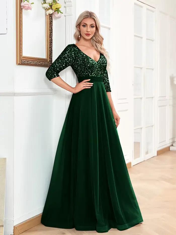 Robes de soirée en mousseline de soie pour femmes, manches mi-longues, robe de soirée trapèze, robes à lacets dans le dos
