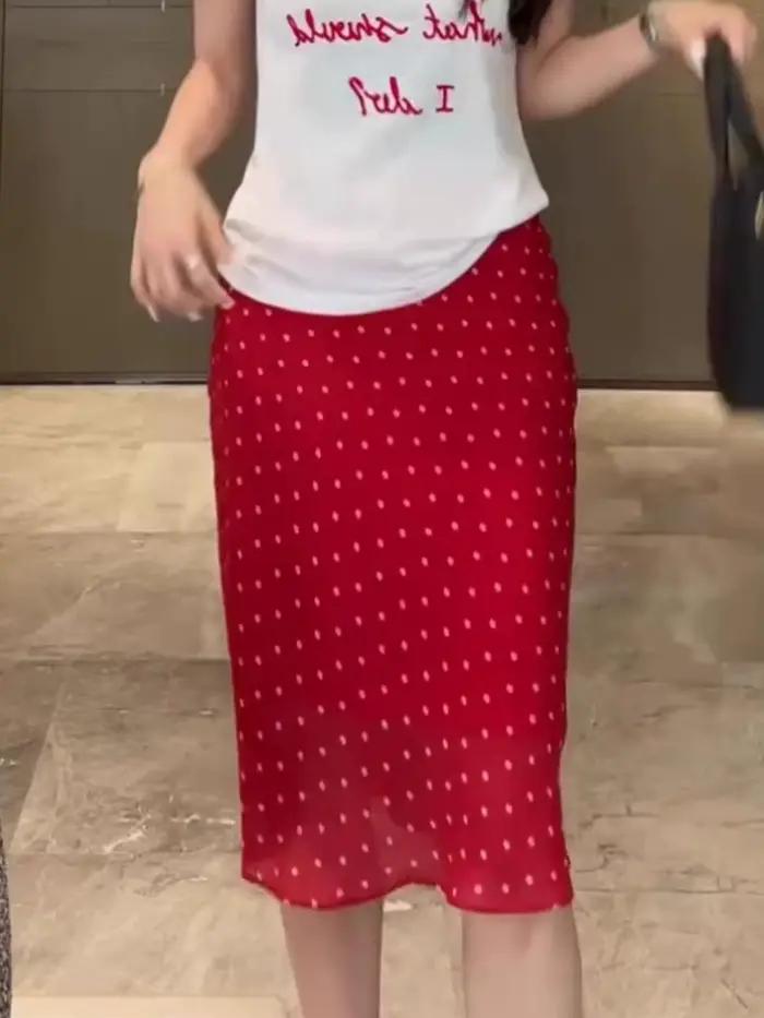Jupe drapée rouge à taille élastique pour femme