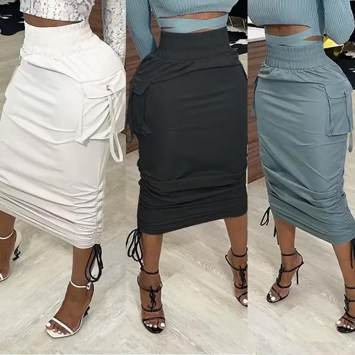 Jupe crayon taille haute de couleur unie à la mode pour femmes