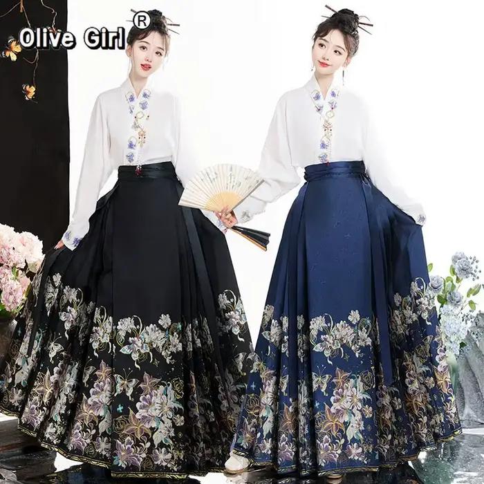 Chemise Hanfu traditionnelle chinoise, jupe à visage de cheval tissée en or, robe en tissu Jacquard, vêtements pour femmes