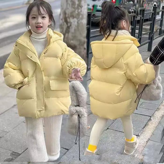 Veste en coton mi-longue ample pour filles, nouvelle collection hiver 2026, veste matelassée épaisse
