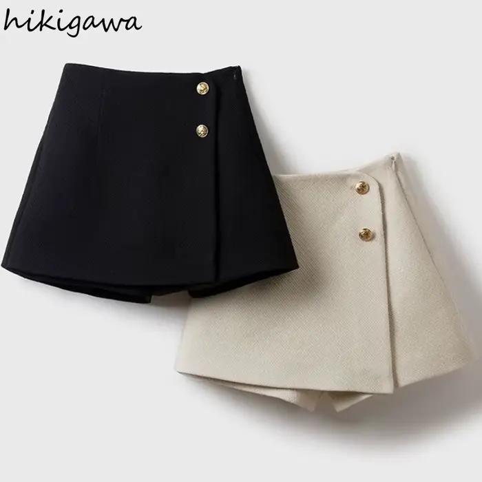 Tweed Shorts jupes femmes vêtements taille haute épais Vintage pantalon à jambes larges pantalons Cortos De Mujer 2025 nouveaux bas 7n011