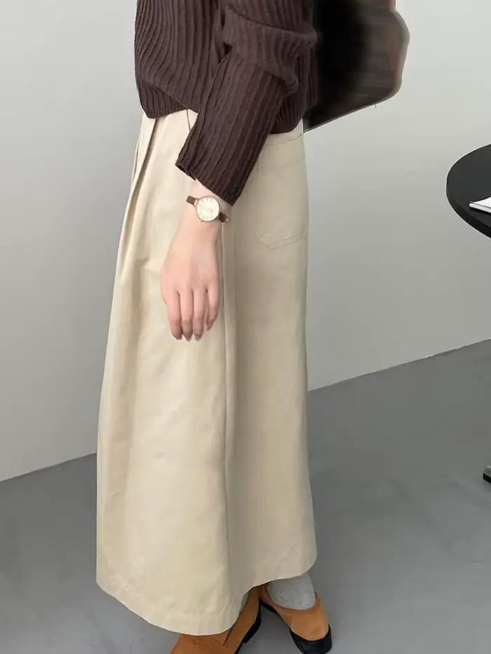 [EAM] taille haute abricot a-ligne irrégulière plissée élégante demi-corps jupe femmes mode marée nouveau printemps automne 2026 1DH3802