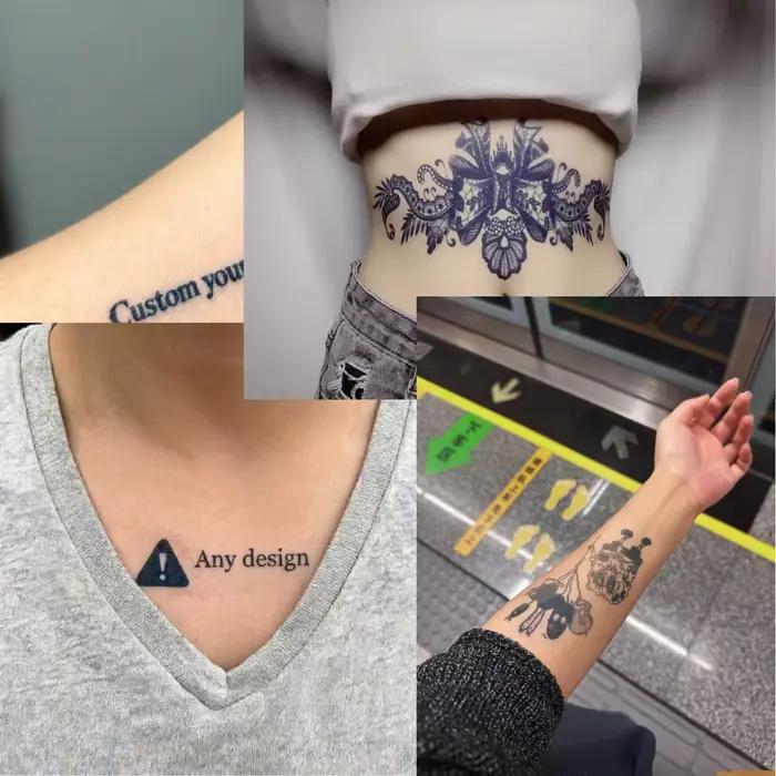 Tatouage semi-permanent personnalisé, tatouage à l'extrait de plantes bleu-noir effet réaliste, art corporel cosplay, tatouages temporaires longue durée 2 semaines