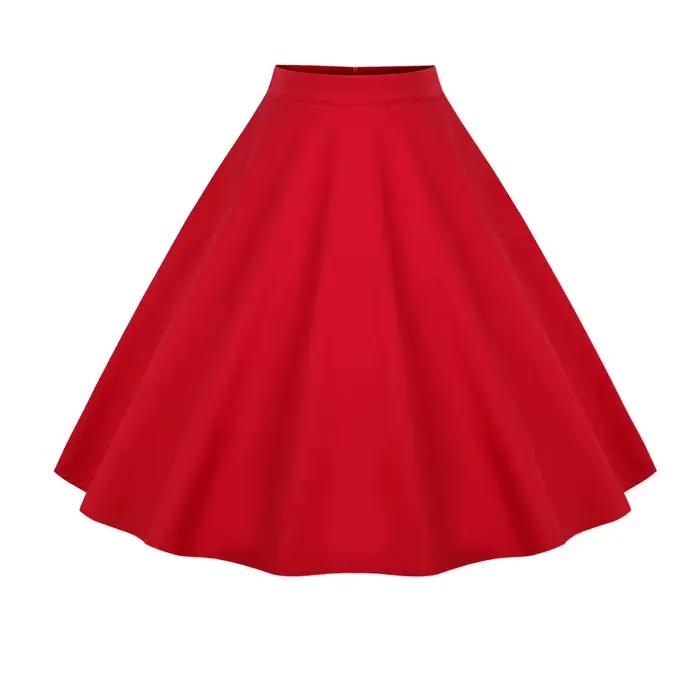 Jupe Femme Taille Haute Tendance 2025 Style Rétro Vintage Années 50 Rockabilly Swing Rouge Été VD0020