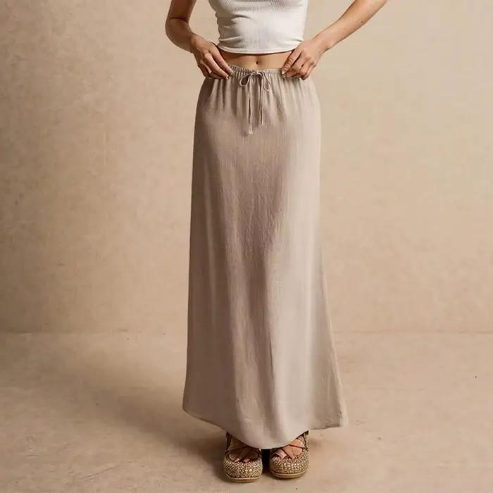 Femmes Maxi jupe cordon a-ligne couleur unie longue