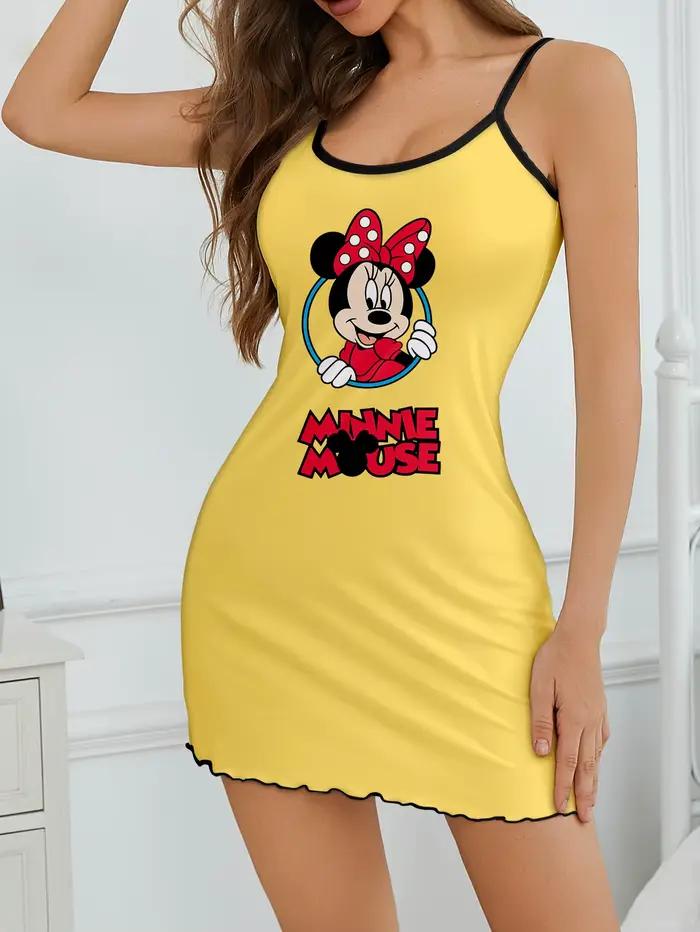 Pyjama pour femmes avec jupe suspendue à motif de nœud de dessin animé Disney Minnie