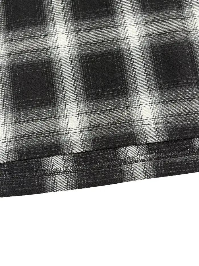 Jupe midi courte imprimée à carreaux noir et blanc, adaptée au quotidien en automne et en hiver.