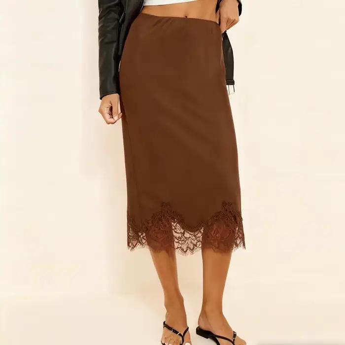 Maemukilabe femmes Sexy dentelle Satin jupe crayon classique élégant taille haute soie fluide demi Slip sous-jupe