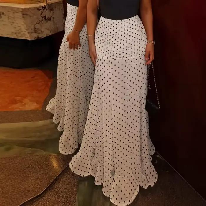 Jupe longue sirène élégante à pois pour femme