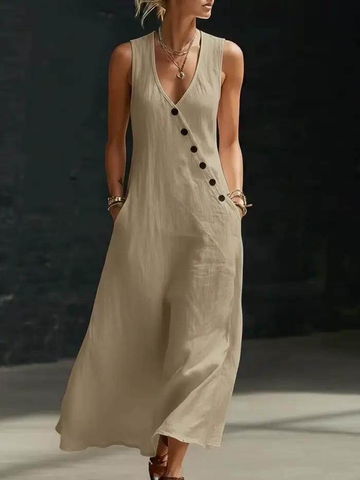 Robe longue en lin sans manches pour femme