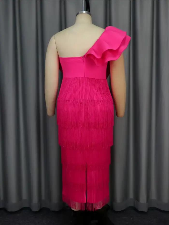 Une épaule frange longues robes pour femmes jaune arc volants manches Empire couches gland soirée anniversaire Cocktail