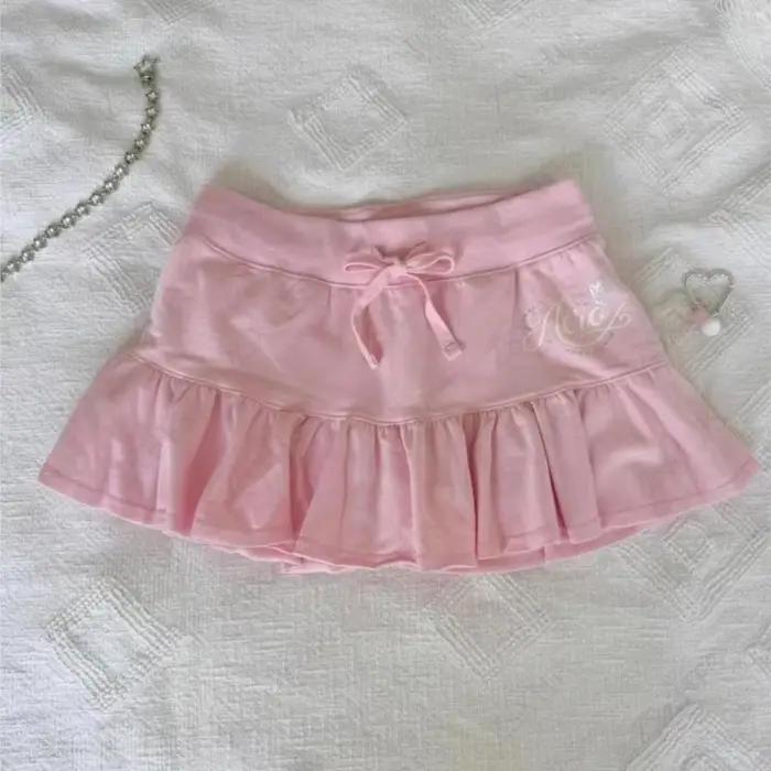 Mini-jupe plissée rose Kawaii, style Y2K, mignonne, pour femme, tenue décontractée streetwear coréenne, sexy, années 2000