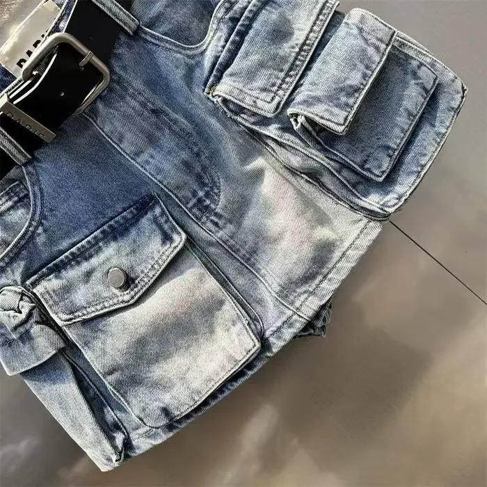 Jupe en jean cargo style américain vintage pour femme