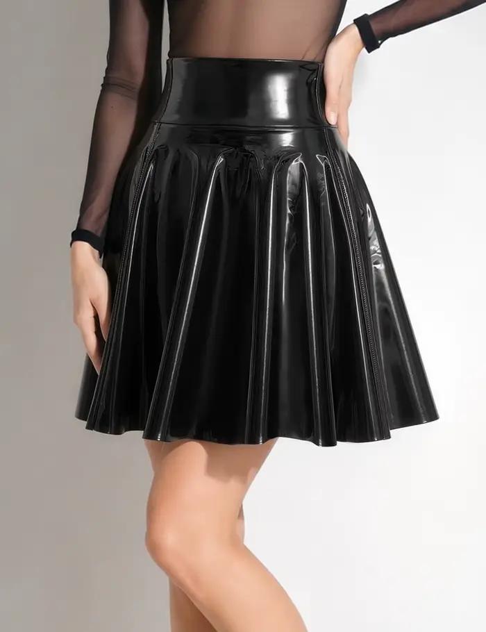 Jupes mini plissées sexy en similicuir brillant pour femmes, jupe noire en PU brillant pour femmes, nouvelle jupe d'été