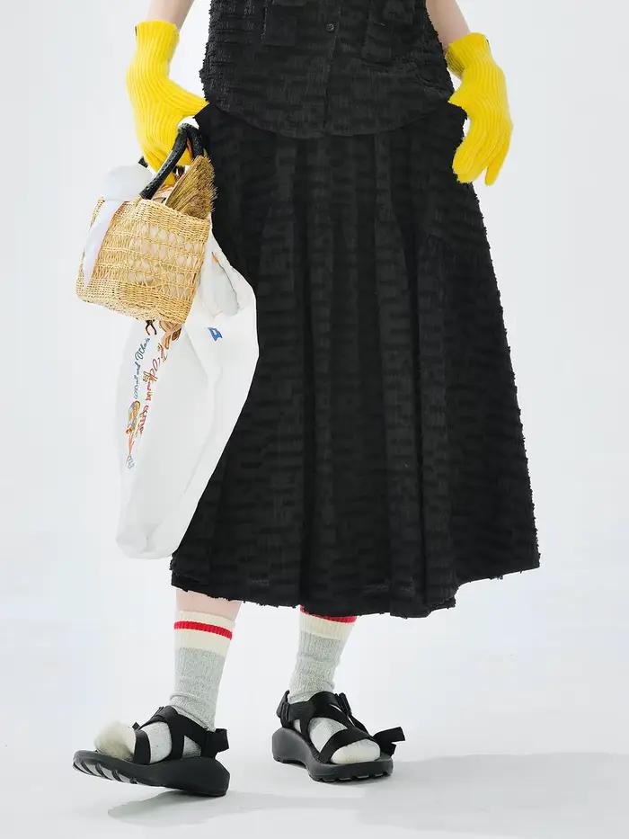 Vêtements féminins, jupe longue, silhouettes en A, jupe longue midi texturée et ample, tenue décontractée pour femme, style streetwear