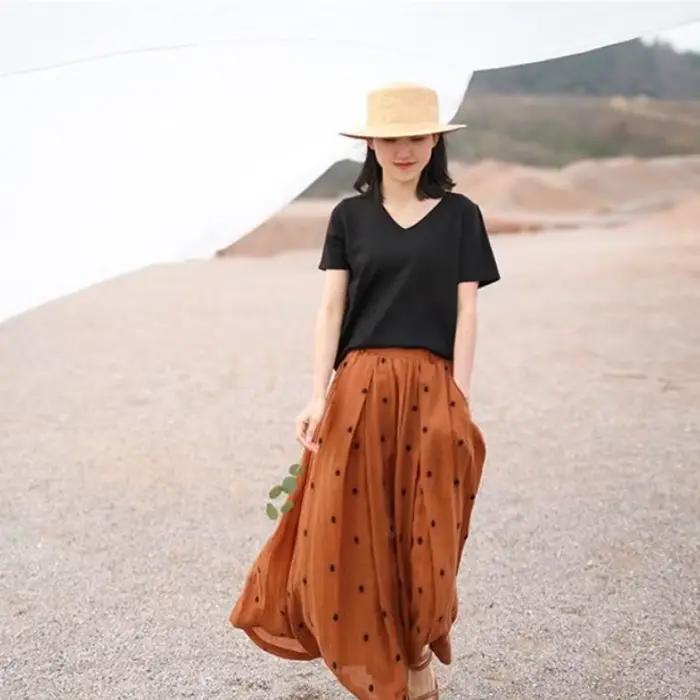 Jupe femme brodée à pois longues jupes Maxi pour femmes Chic et élégant Y2k Vintage vêtements tendance 2025 Harajuku pas cher V