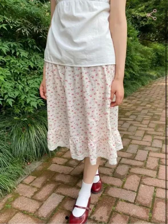 Jupes mi-longues à fleurs rouges pour femmes