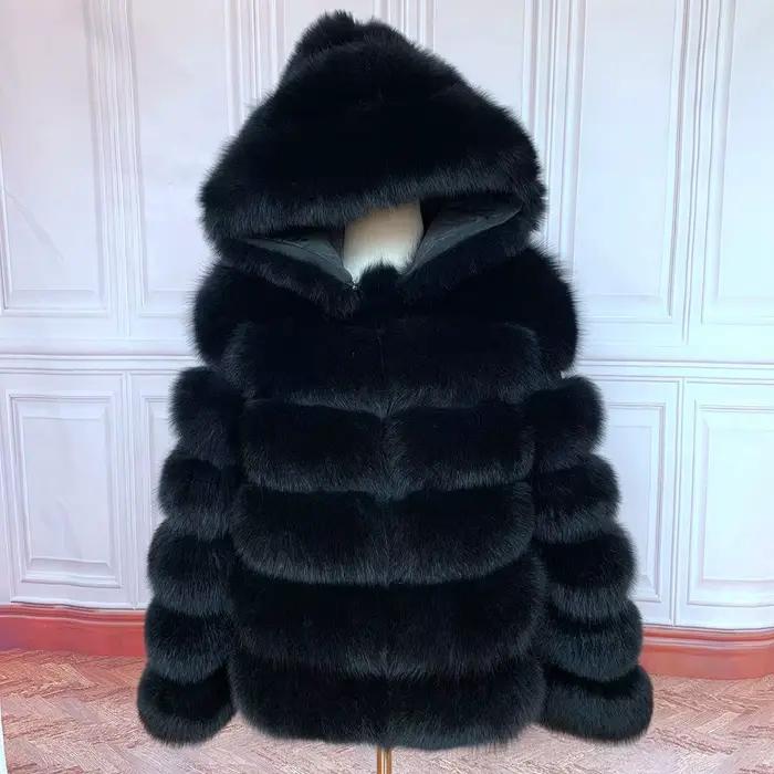 Manteau de fourrure femmes manteaux d'hiver pardessus femme vestes de fourrure pour femmes manches longues capuche femmes manteaux de fourrure véritable vêtements de fourrure réelle