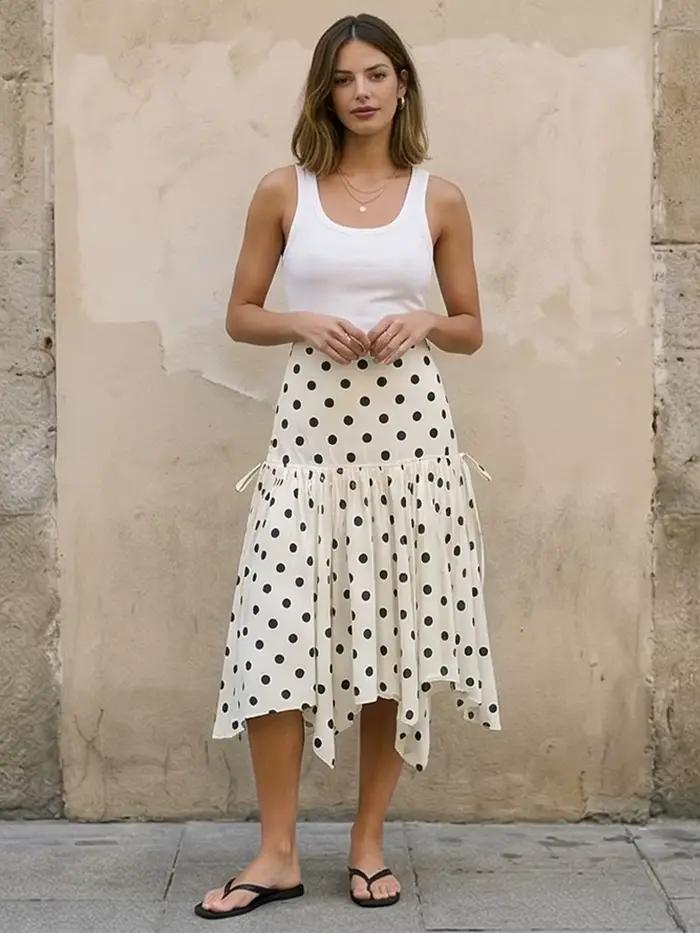 Willshela – jupe mi-longue plissée asymétrique à pois pour femmes, jupe Vintage taille haute avec fermeture éclair latérale, jupes chics pour dames