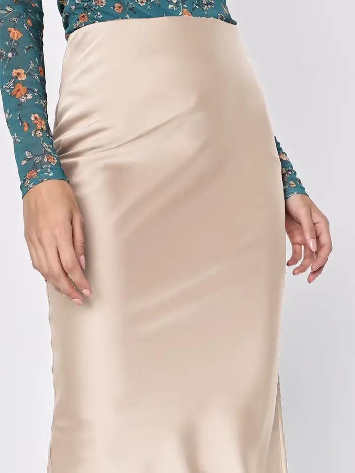 Jupe asymétrique longue en Satin noir pour femmes