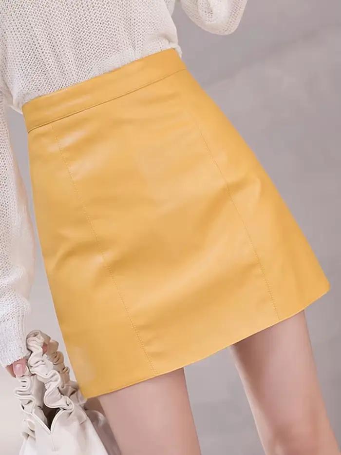 Sungtin classique Mini jupe en cuir femmes taille haute mode décontracté Faux cuir a-ligne jupe moulante dames Streetwear nouveau