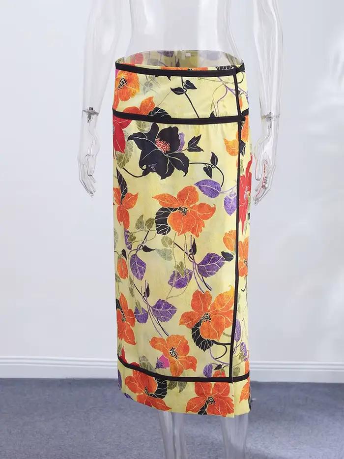 Jupe crayon midi décontractée à imprimé floral taille haute pour femmes occassions bureau printemps été 2026